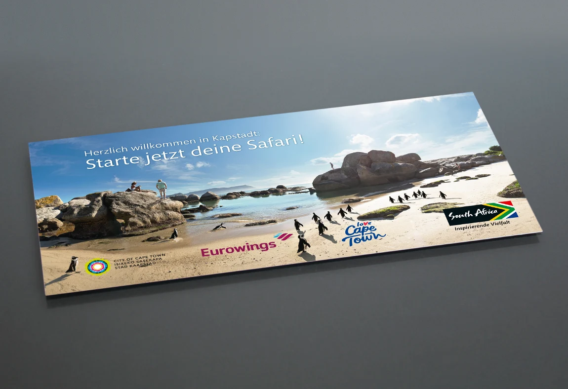 South African Tourism Board: Gestaltung einer Gewinnspiel-Klappkarte © SINNBILD Design