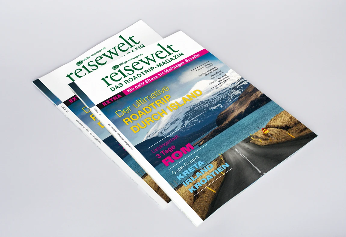 Reisewelt-Das Roadtrip-Magazin (billiger-mietwagen.de):  Layout, Grafik und Satz © SINNBILD Design